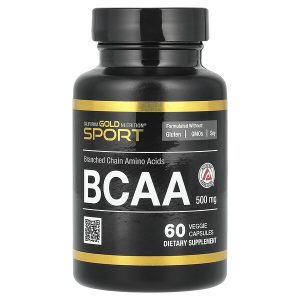 California Gold Nutrition, BCAA, аминокислоты с разветвлённой цепью AjiPure® 2:1:1 с L-лейцином, L-изолейцином и L-валином, 500 мг, 60 растительных капсул