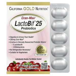 California Gold Nutrition, CranMax®, LactoBif®, пробиотики, 25 млрд КОЕ, 30 вегетарианских капсул