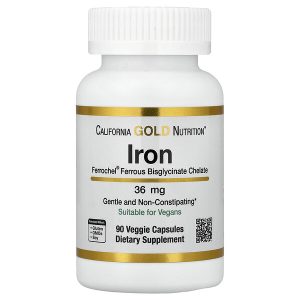 California Gold Nutrition, Ferrochel, железо (бисглицинат), 36 мг, 90 вегетарианских капсул