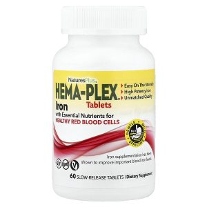 NaturesPlus, Hema-Plex, железо с незаменимыми питательными веществами для здоровых эритроцитов, 60 таблеток с медленным высвобождением