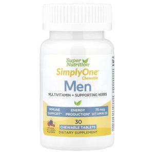 Super Nutrition, SimplyOne®, мультивитамины и поддерживающие травы для мужчин, с витаминами A и C, смесью органических цельных продуктов и растений, со вкусом лесных ягод, 30 жевательных таблеток