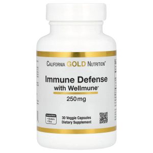 California Gold Nutrition, Immune Defense с Wellmune®, добавка для поддержки иммунитета, бета-глюкан, 250 мг, 30 растительных капсул