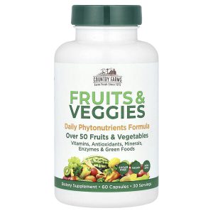 Country Farms, Суперфрукт и овощи, формула с натуральными фруктами и овощами, 60 капсул